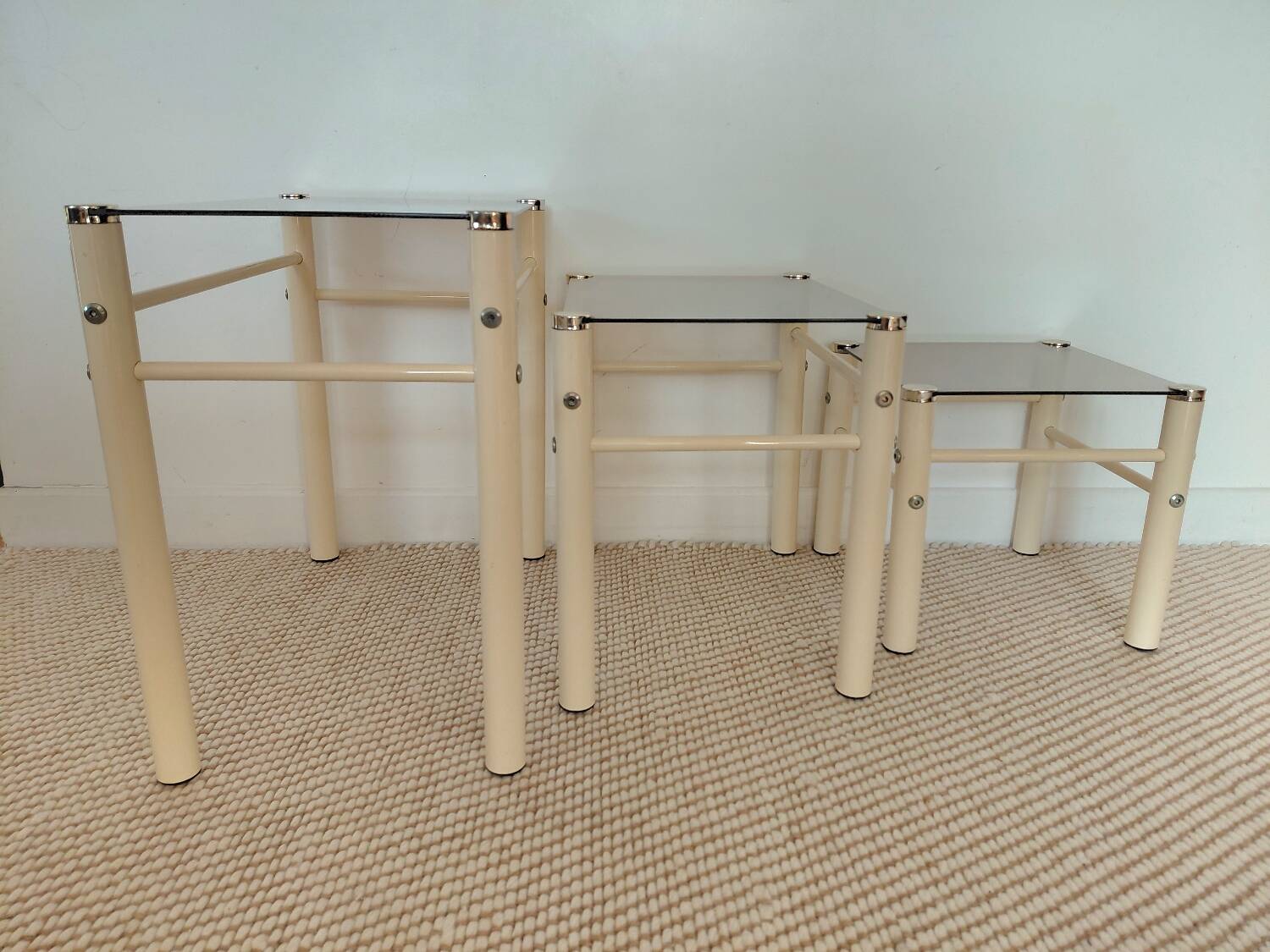 Beige Metal Nesting Tables Yves Boutboul 1970s