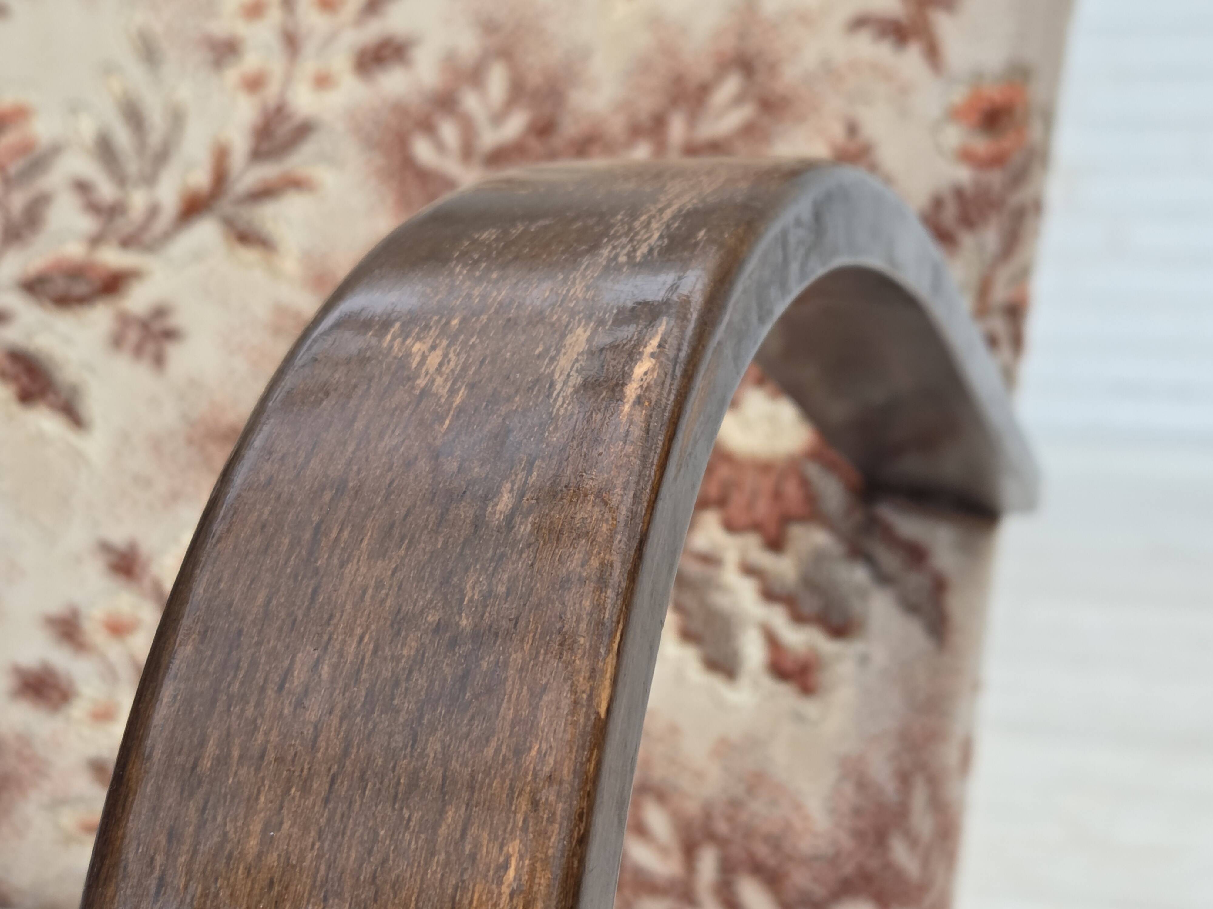 1950s, Danish artdeco armchair, furniture velour, beech wood, reupholstered