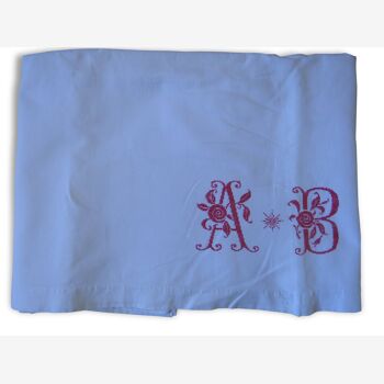 Drap plat ancien, coton, monogrammé