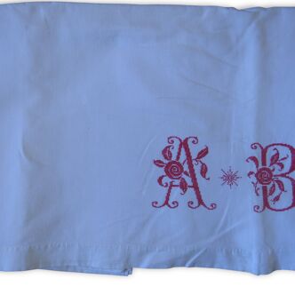 Drap plat ancien, coton, monogrammé