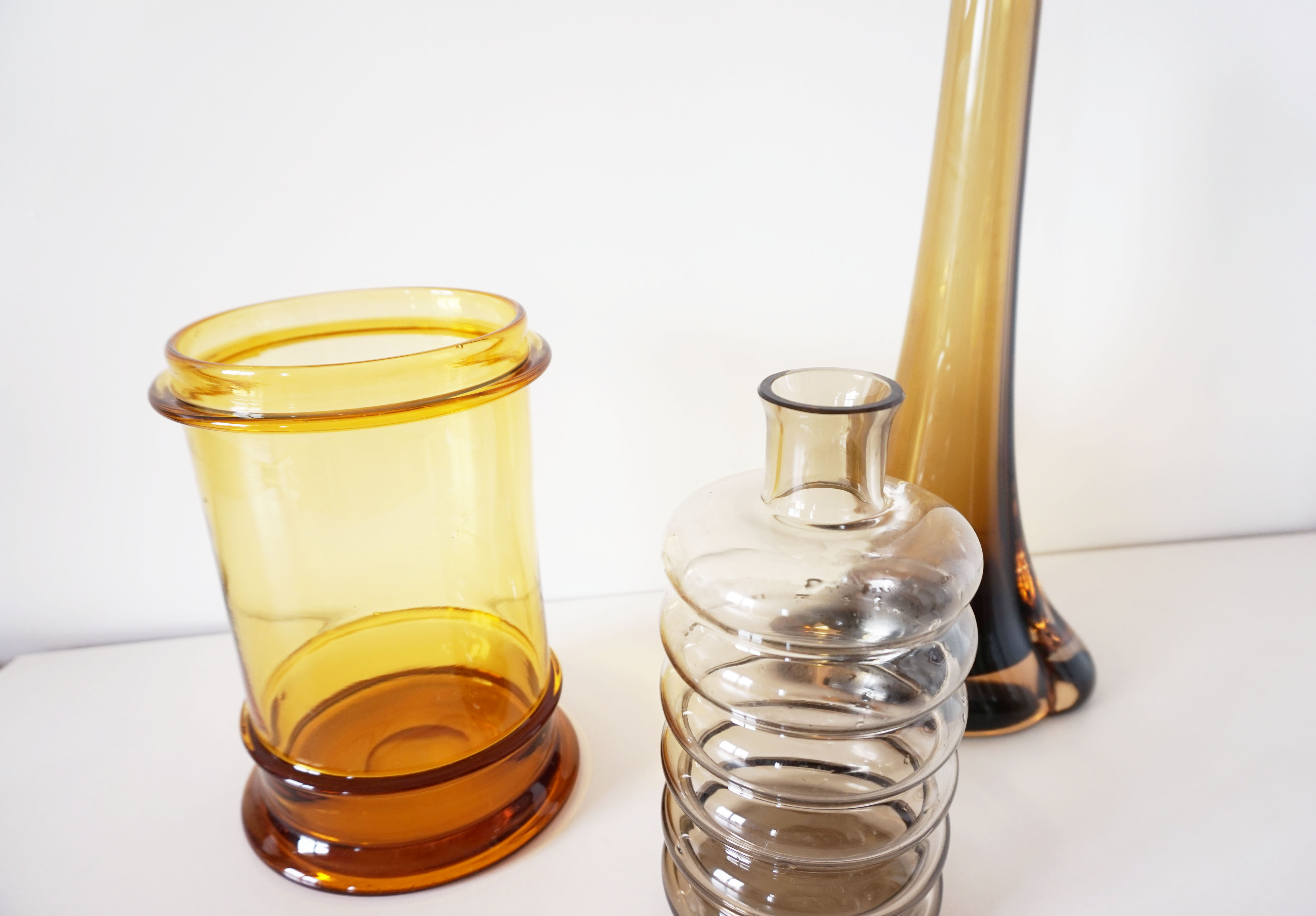 Set of vintage smoked glass vases