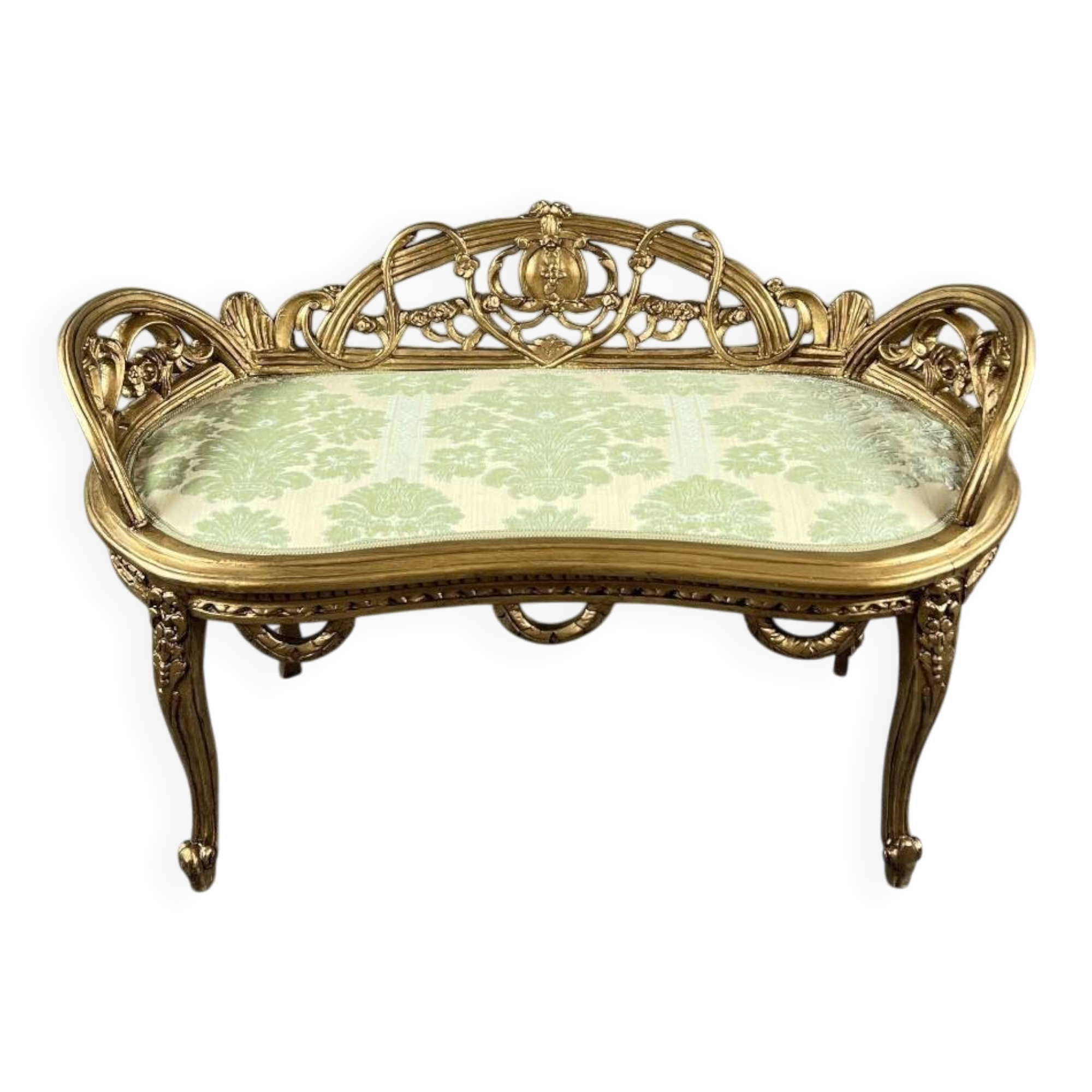 Louis XV style bench in carved and gilded wood, 20th century.