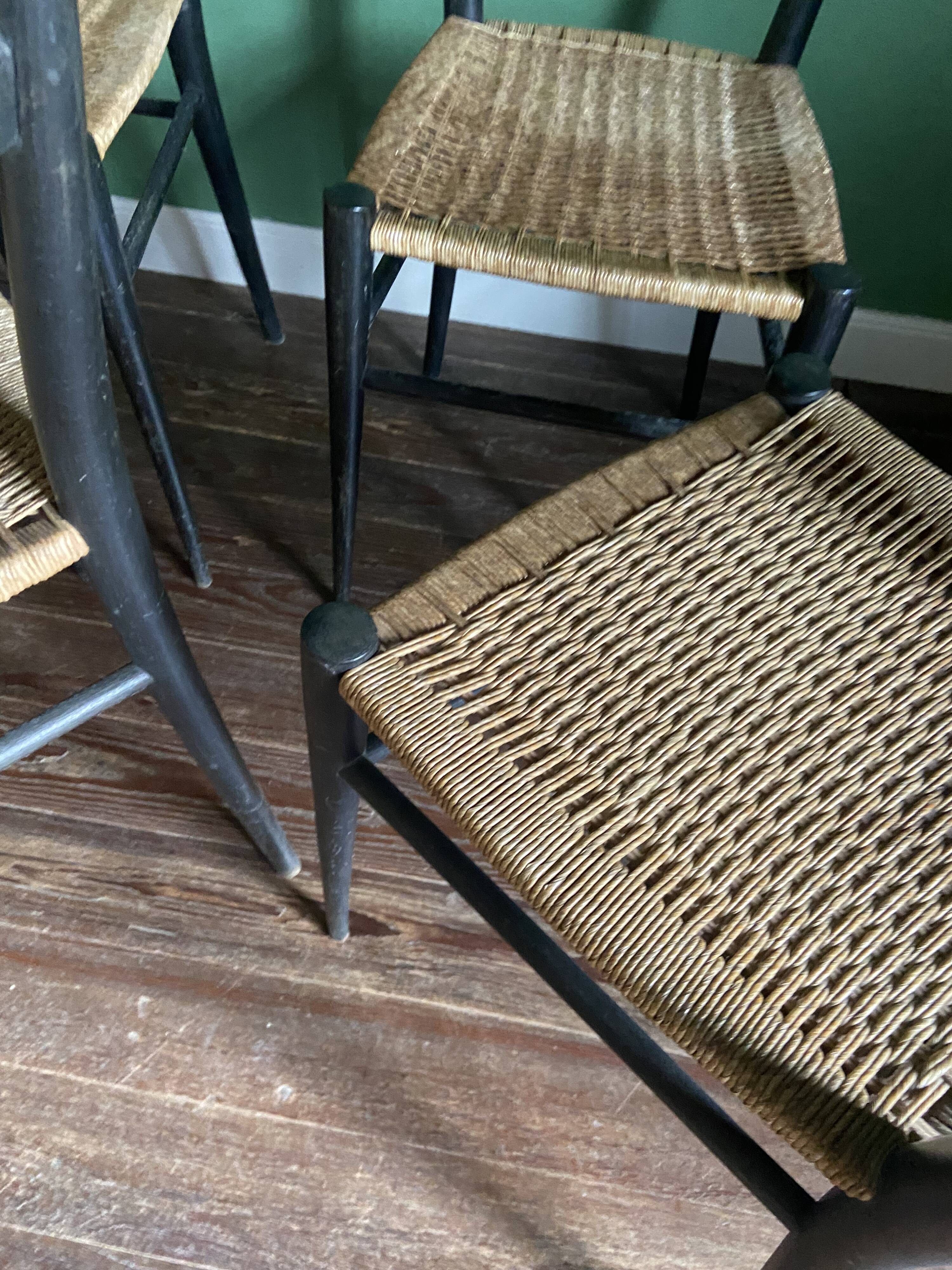 Chaises 1950 en bois et corde