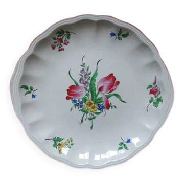 Kg luneville " réverbère " plat gateau dessert faience fleurs peint main ø 27 cm