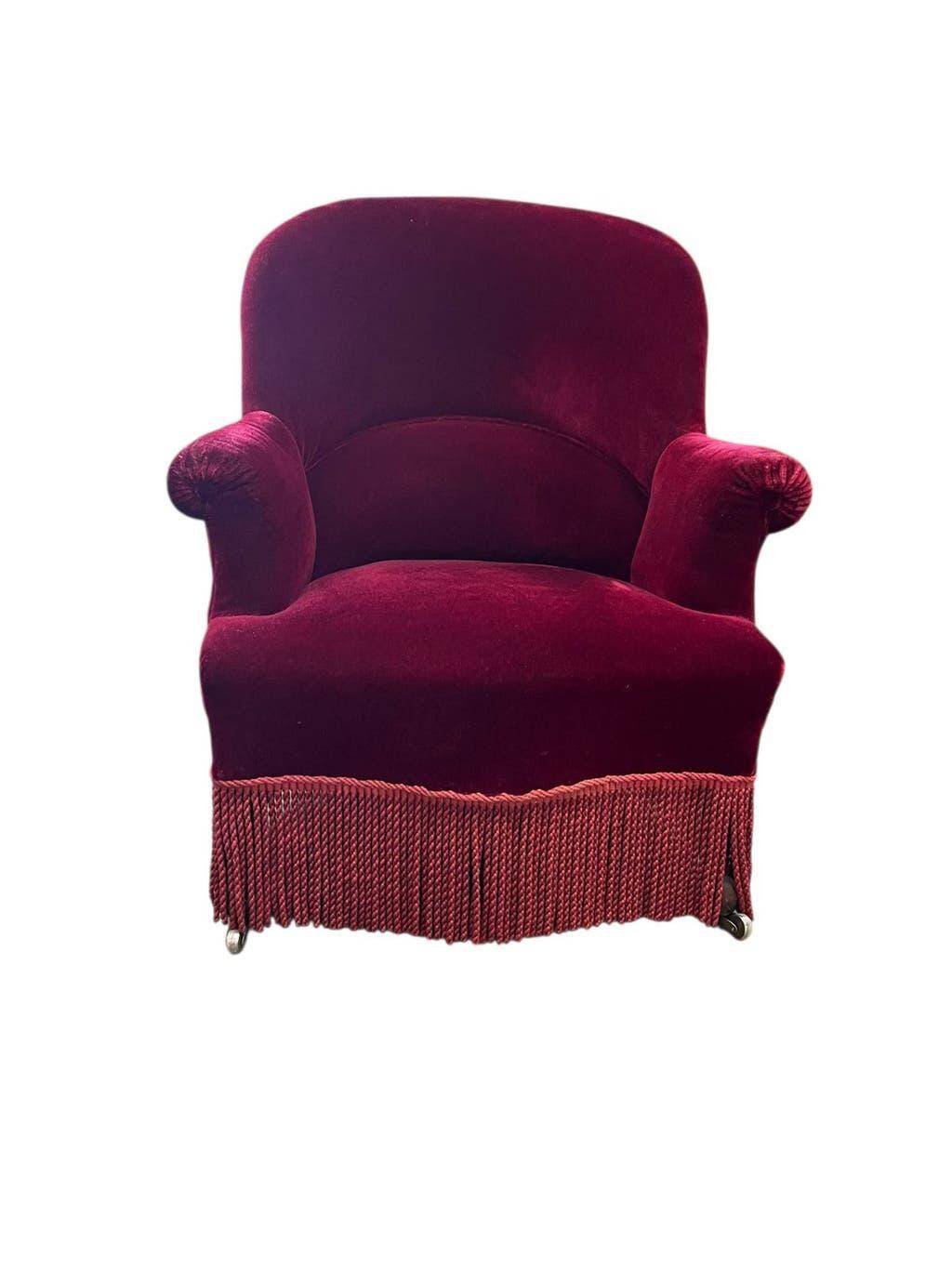 Vintage burgundy fringed armchair/chair