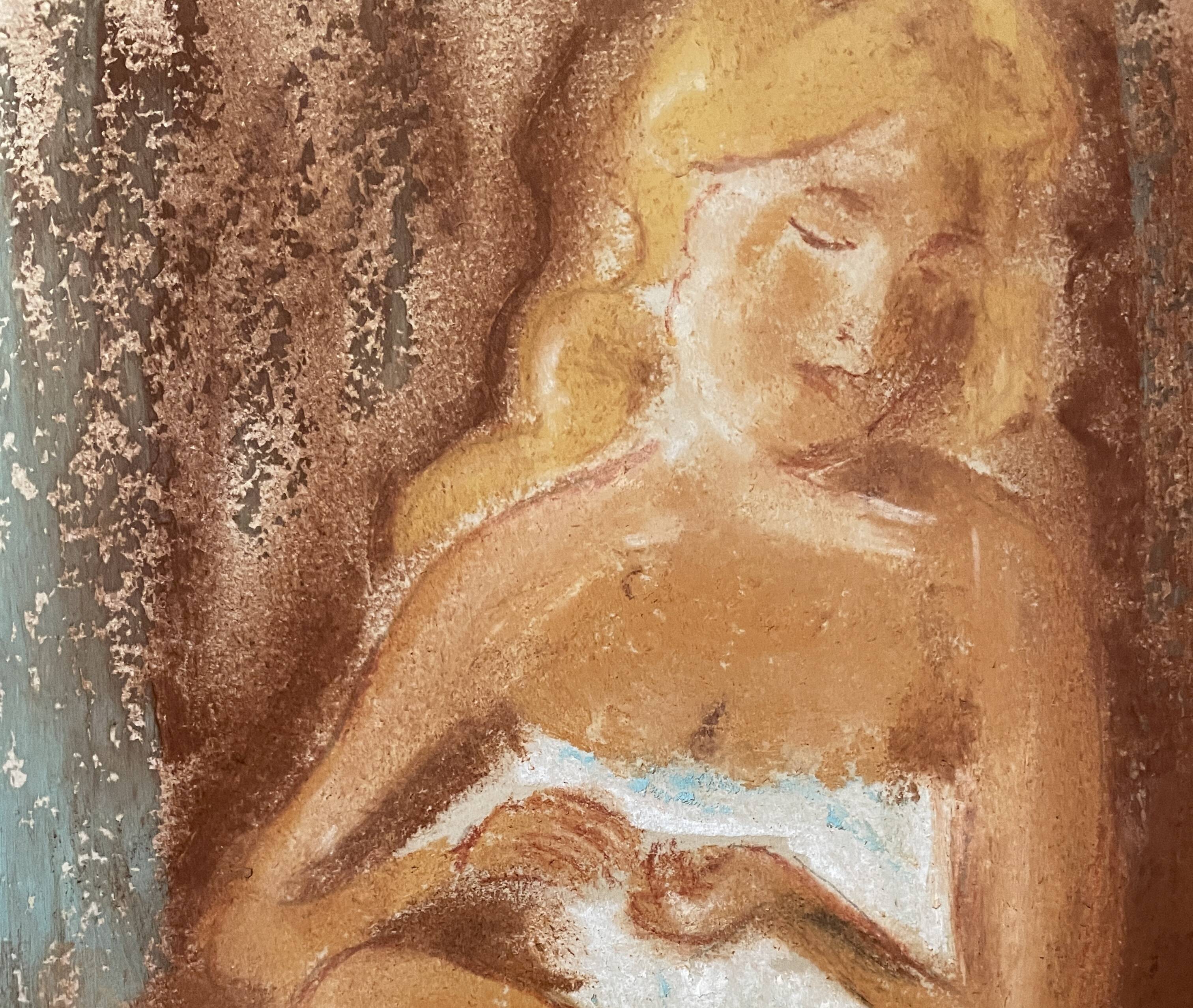 Signed pastel portrait of a woman "the manicurist"