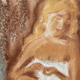 Signed pastel painting of a female portrait "The Manicure"