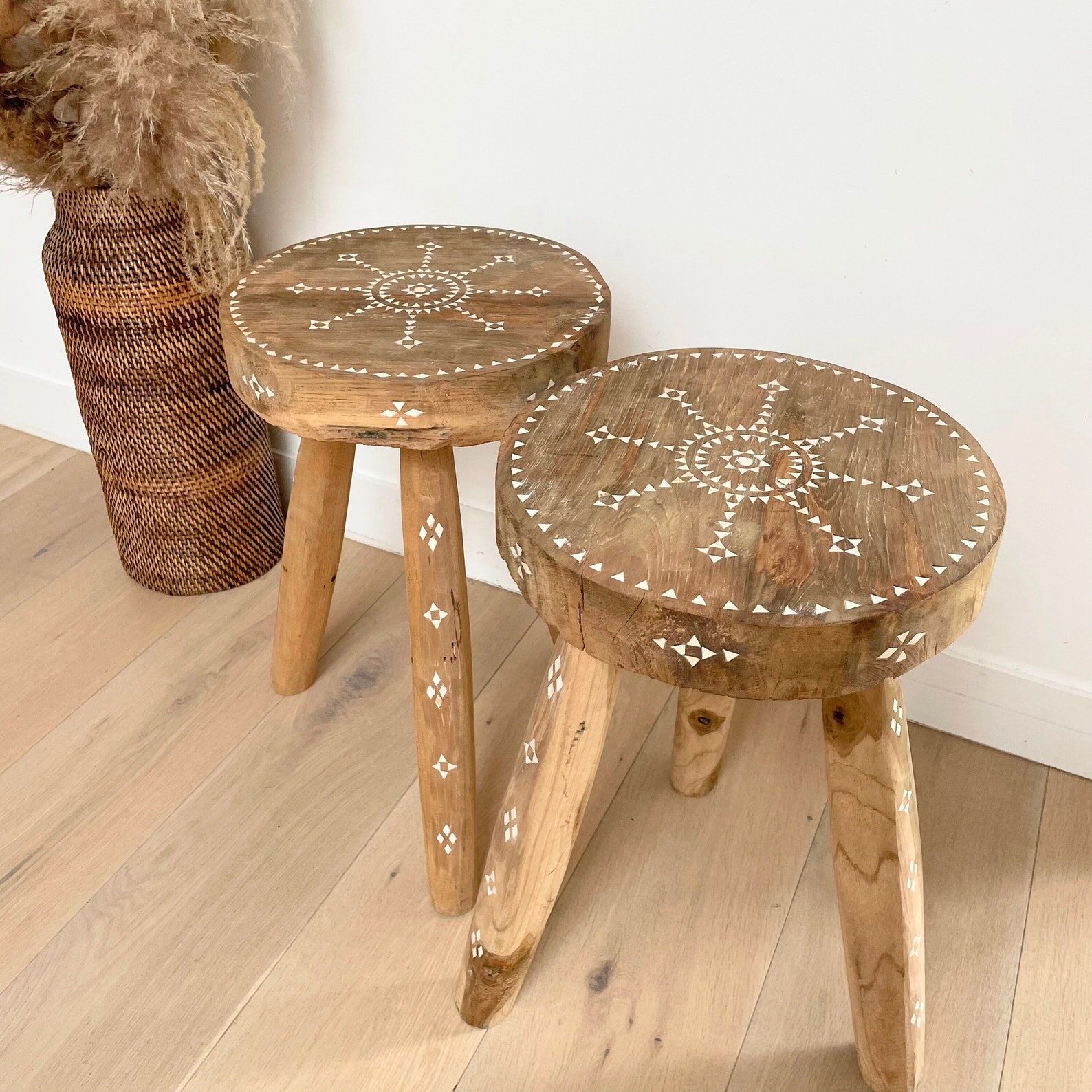 2 Indonesian pearl wood stools Badi