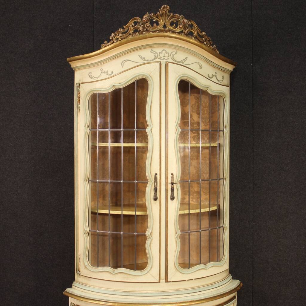 Lacquered, gilded and painted Venetian corner cabinet