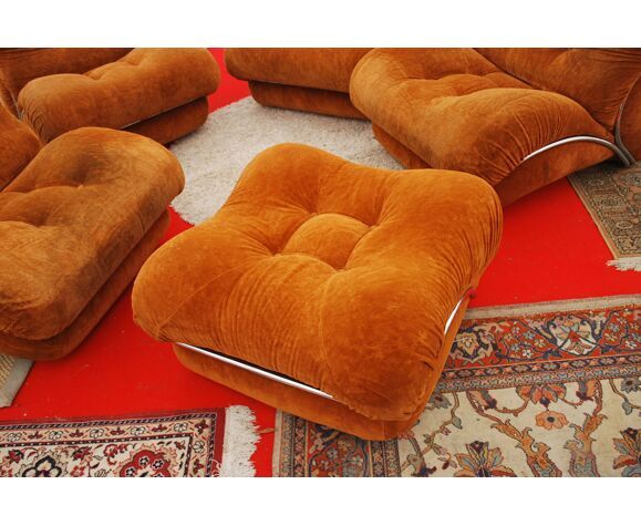Set de 4 fauteuils vintage et pouf vintage