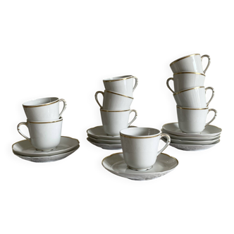 10 tasses à expresso et soucoupes en porcelaine Bernardeau Limoges Ronsard