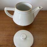 Antique Aluminite Teapot FRUGIER White & Silver Ceramic Vintage