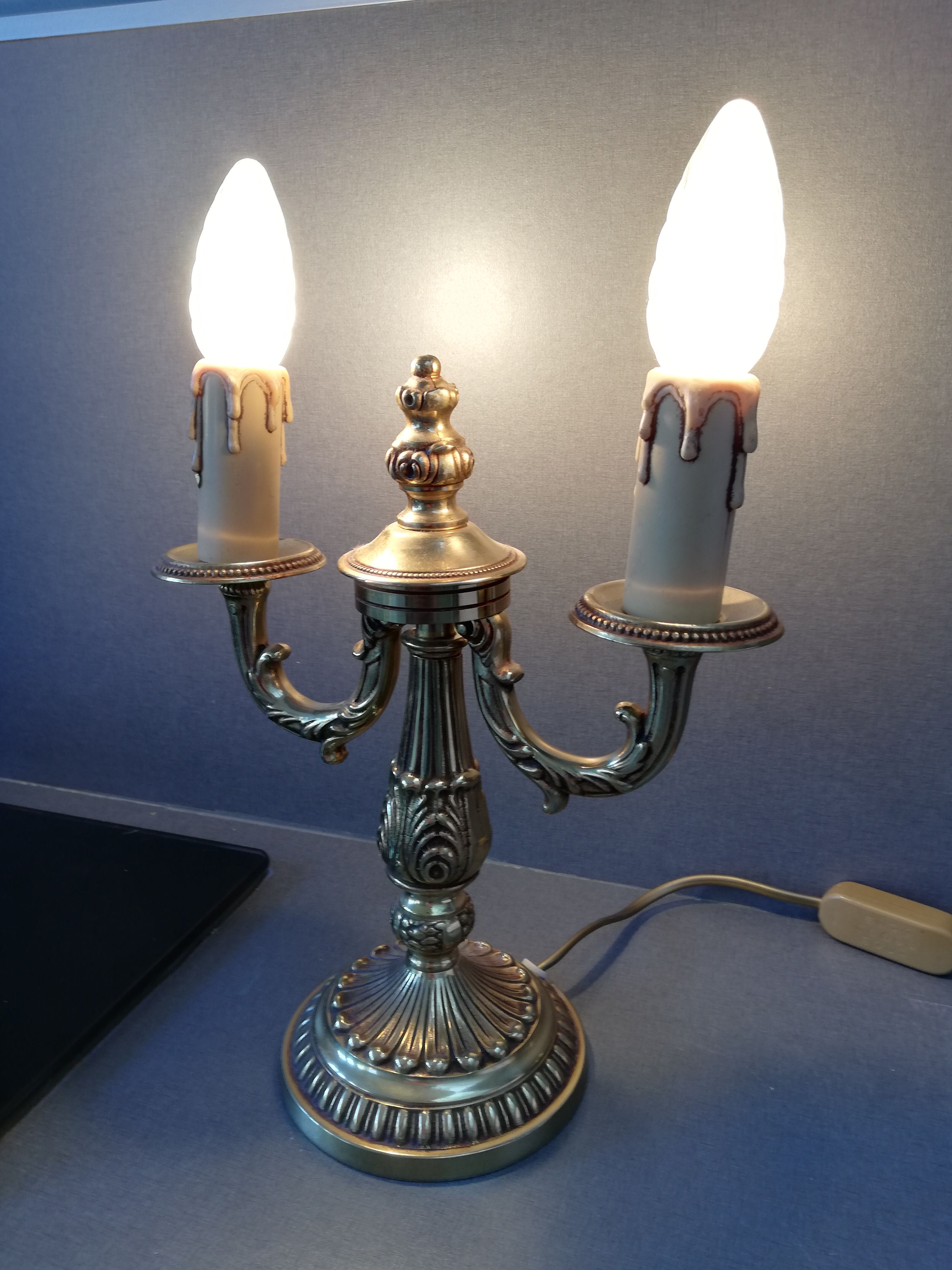 Bronze foot lamp candlestick 2 lights