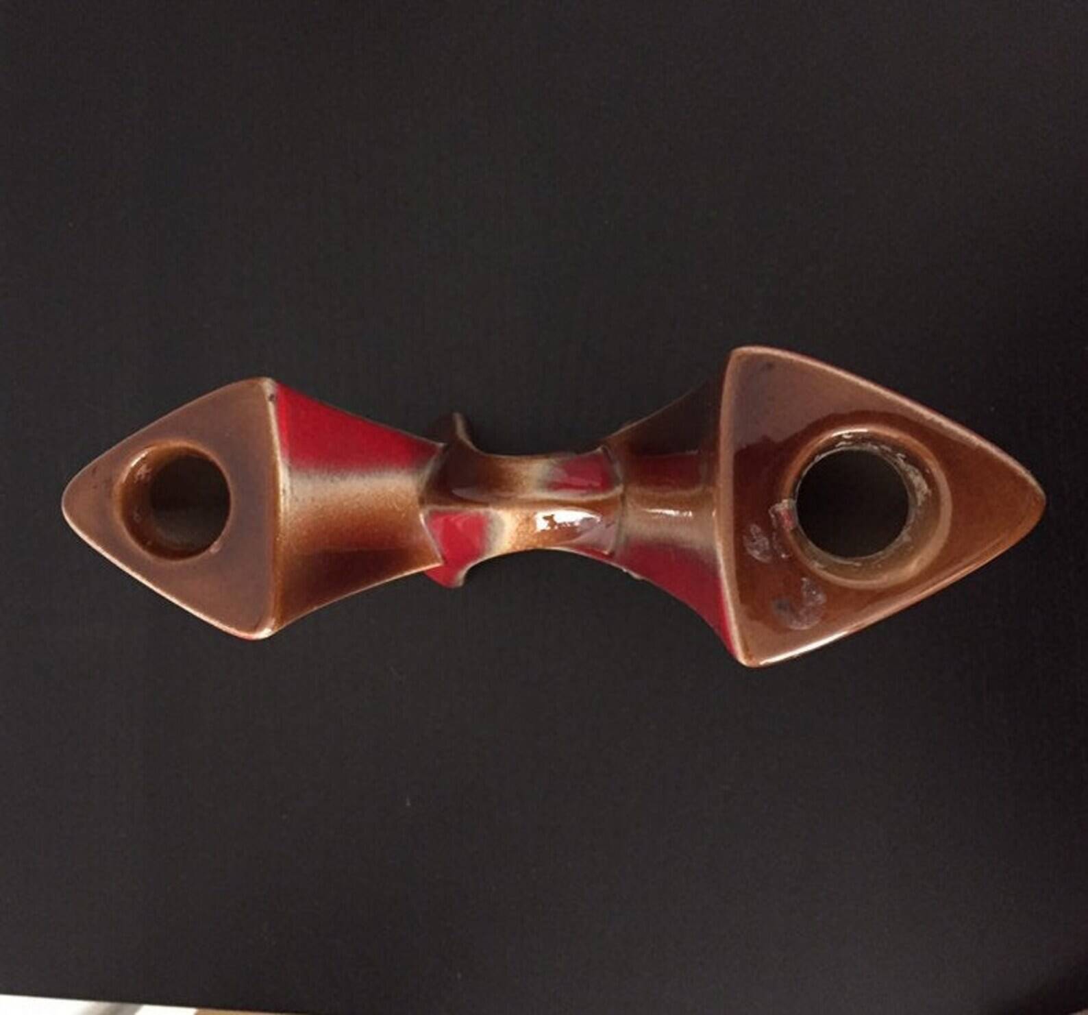 Vintage chandelier 2 branches ceramic red tones brown white - Verceram - Vallauris