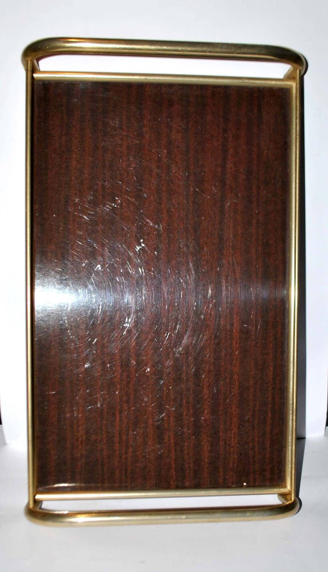 Tray in gilded brass and mahogany melamine wood, 1960-1970