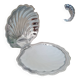 Shell butter dish in silver metal and its white glass cup
