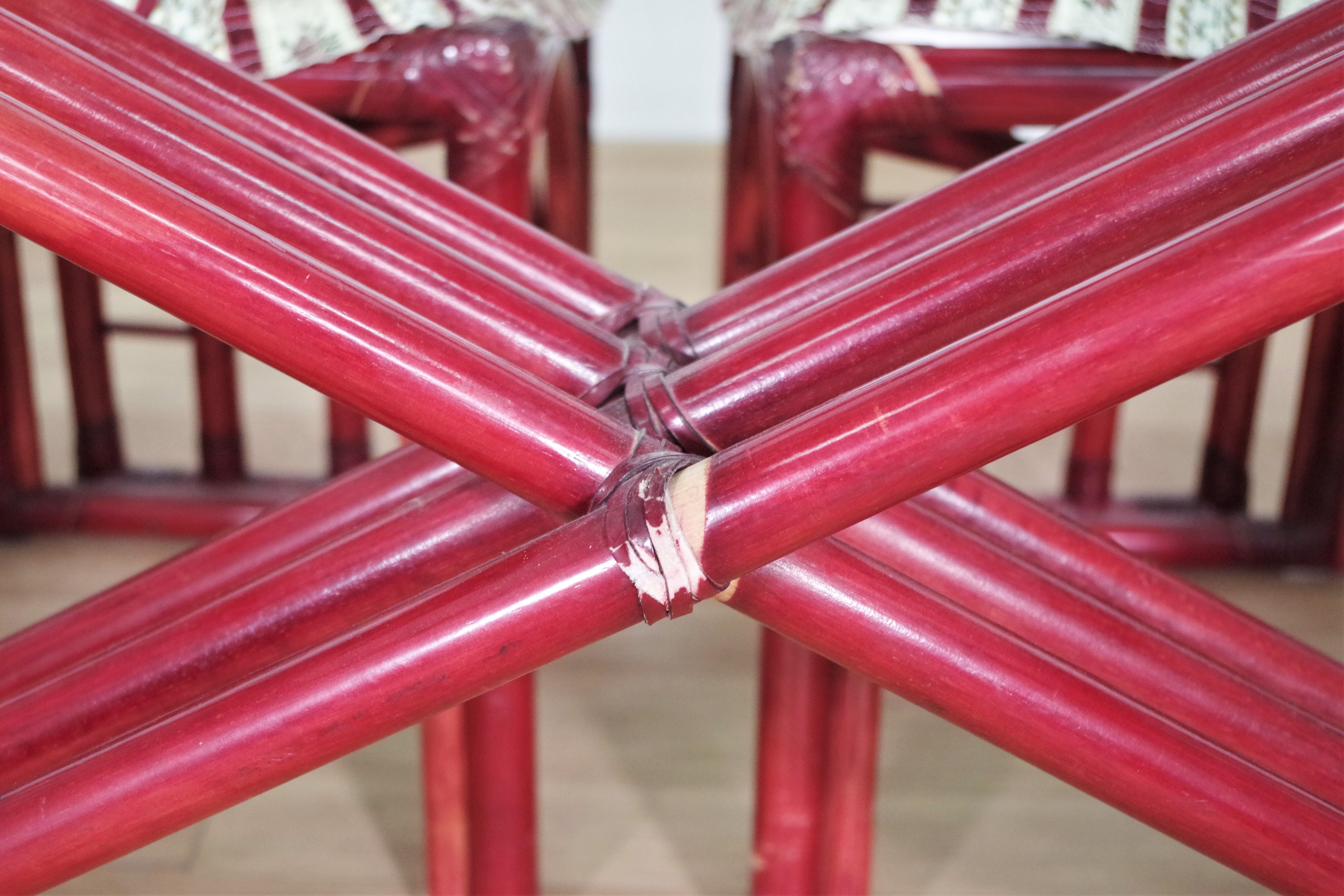 Red bamboo table by Arturo Pozzoli, 1980s, set of 7