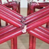 Red bamboo table by Arturo Pozzoli, 1980s, set of 7