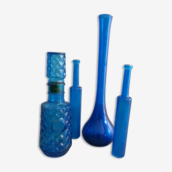 Ensemble blue vintage bouteille vase flacons