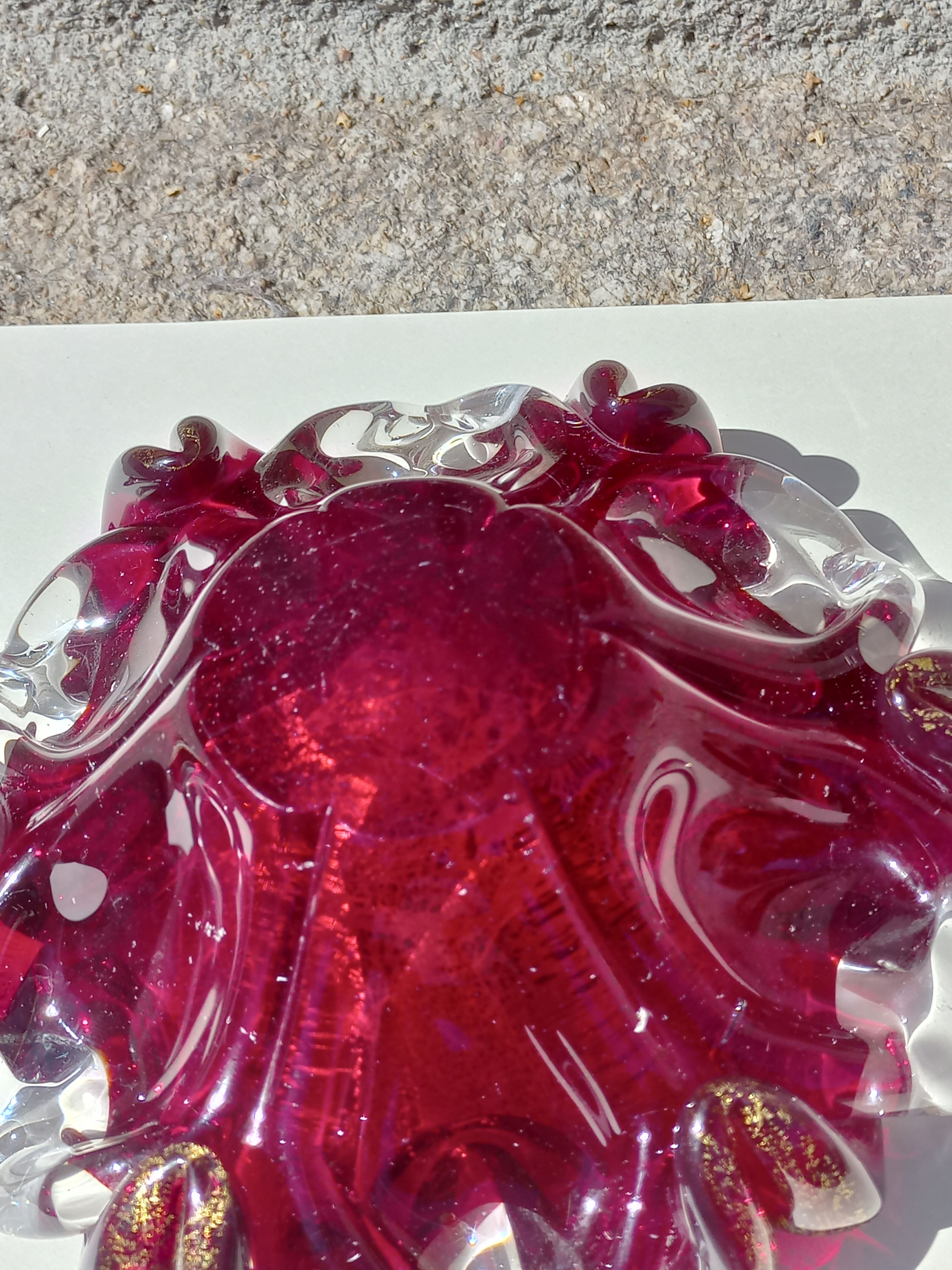 Cendrier et pilon verre et inclusions or Murano vintage