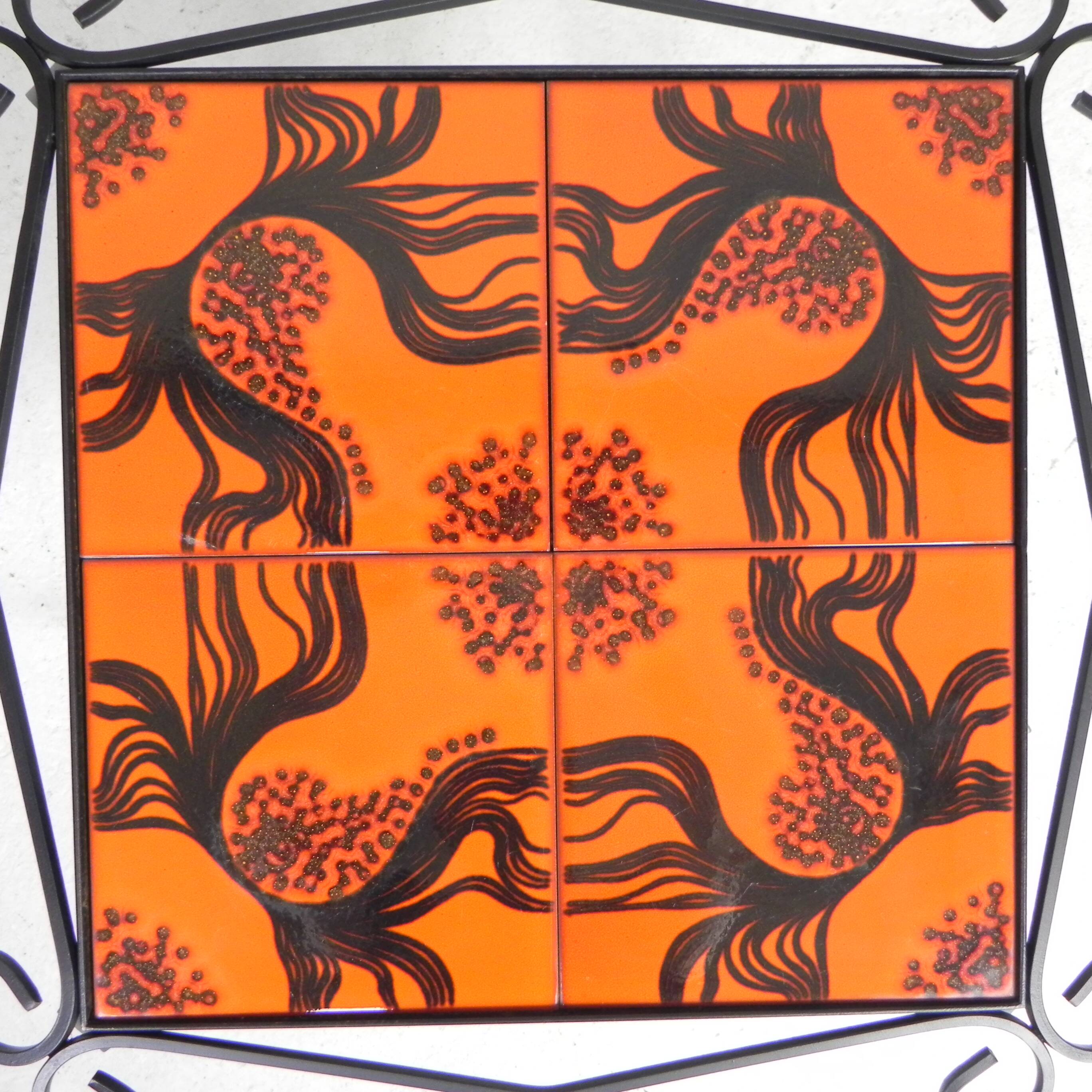 Vintage coffee table with 4 tiles, 1960s