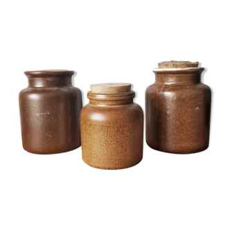 Trio vintage stoneware pots