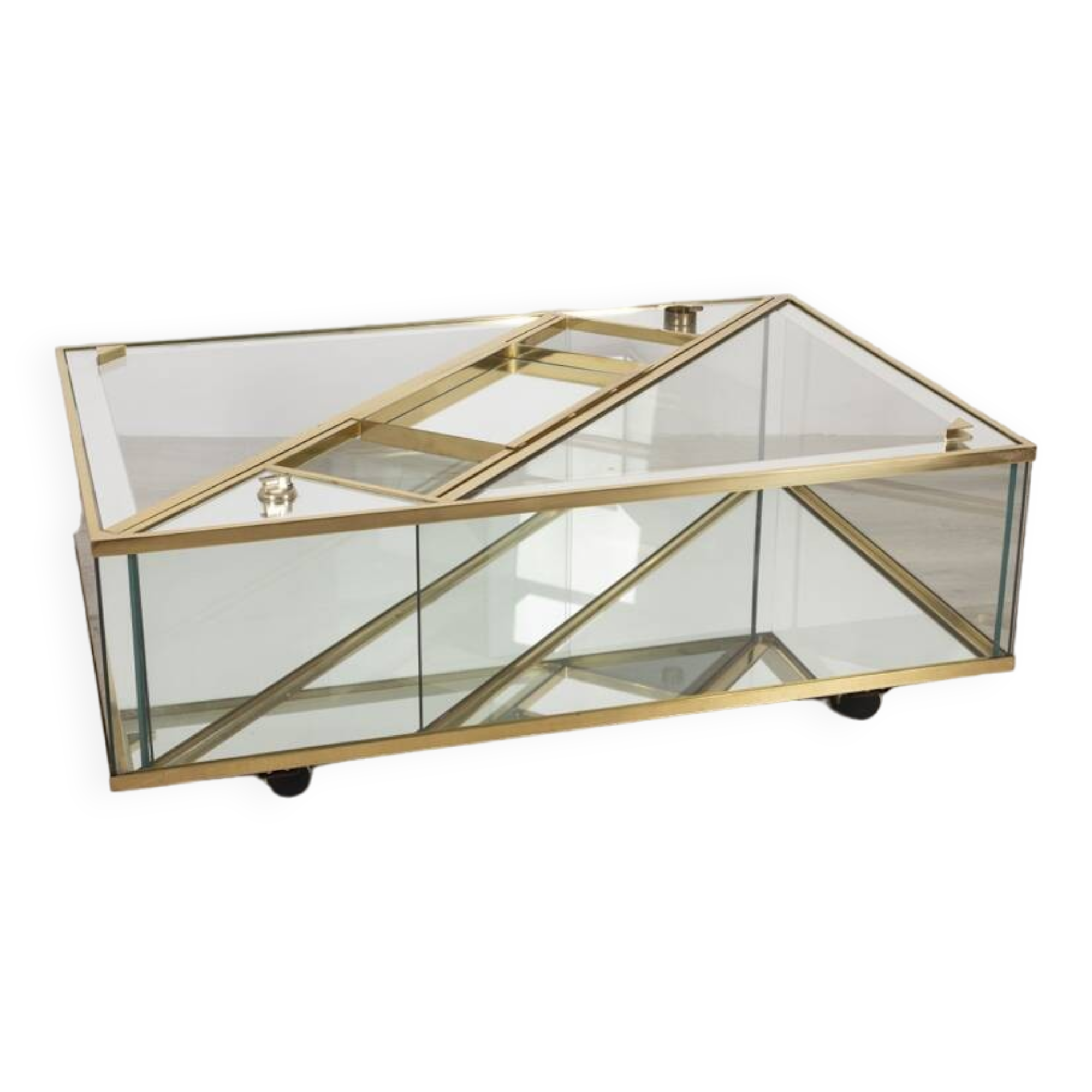 Vintage 60's table in golden brass and crystal italian design