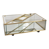 Vintage 60's table in golden brass and crystal italian design