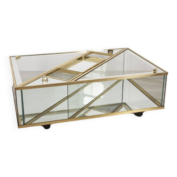 Vintage 60's table in golden brass and crystal italian design