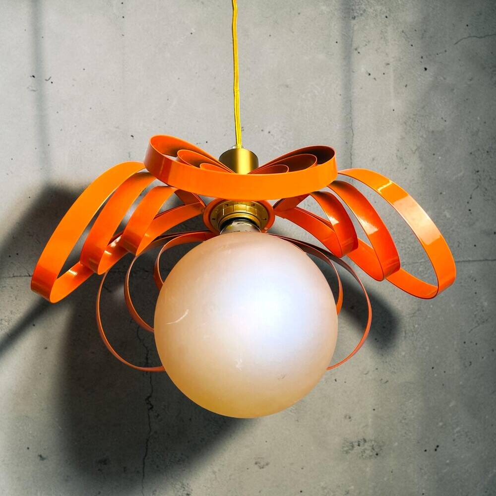 French modern orange metal ribbon lamp