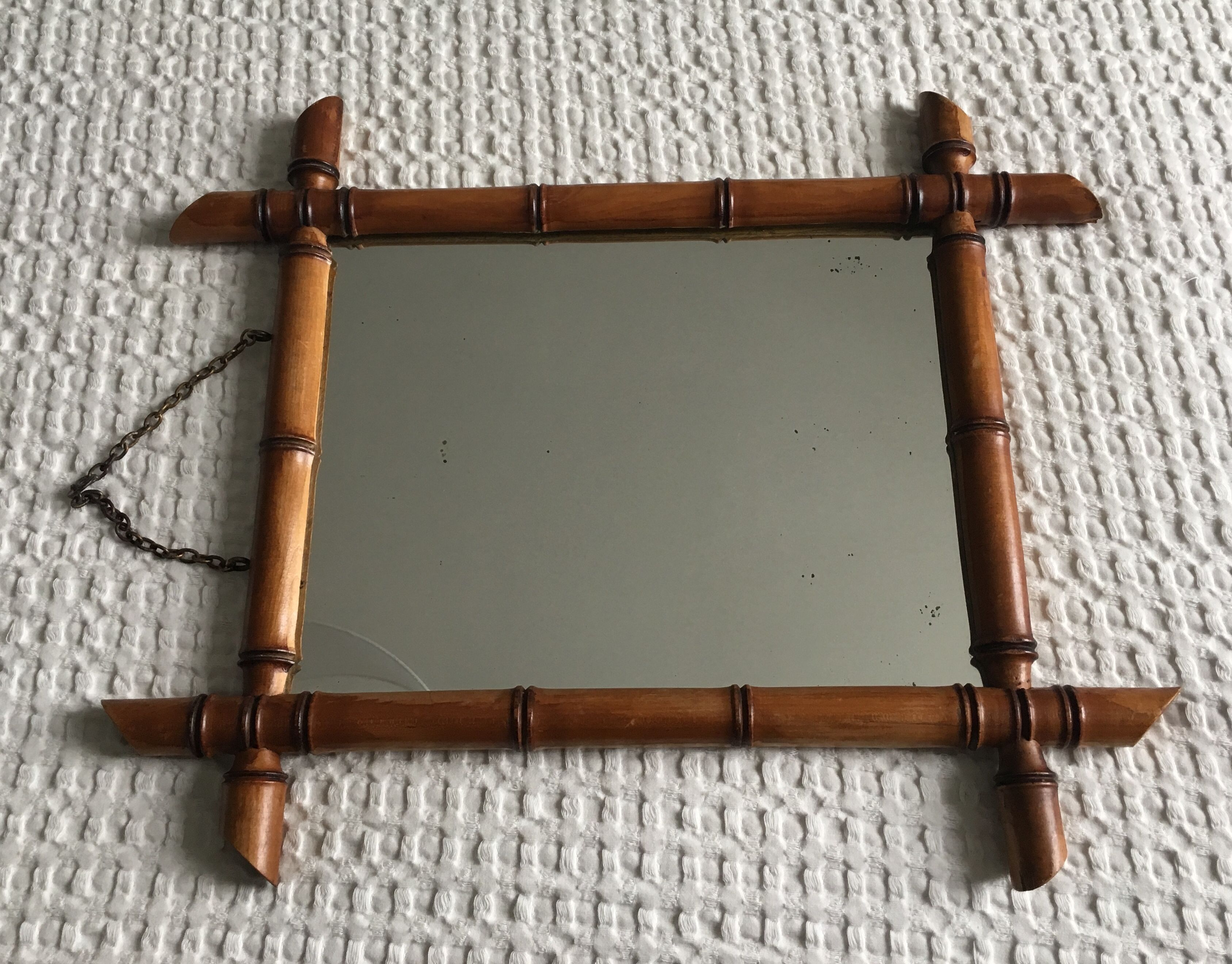 30s/40s bamboo wood mirror 38x45cm