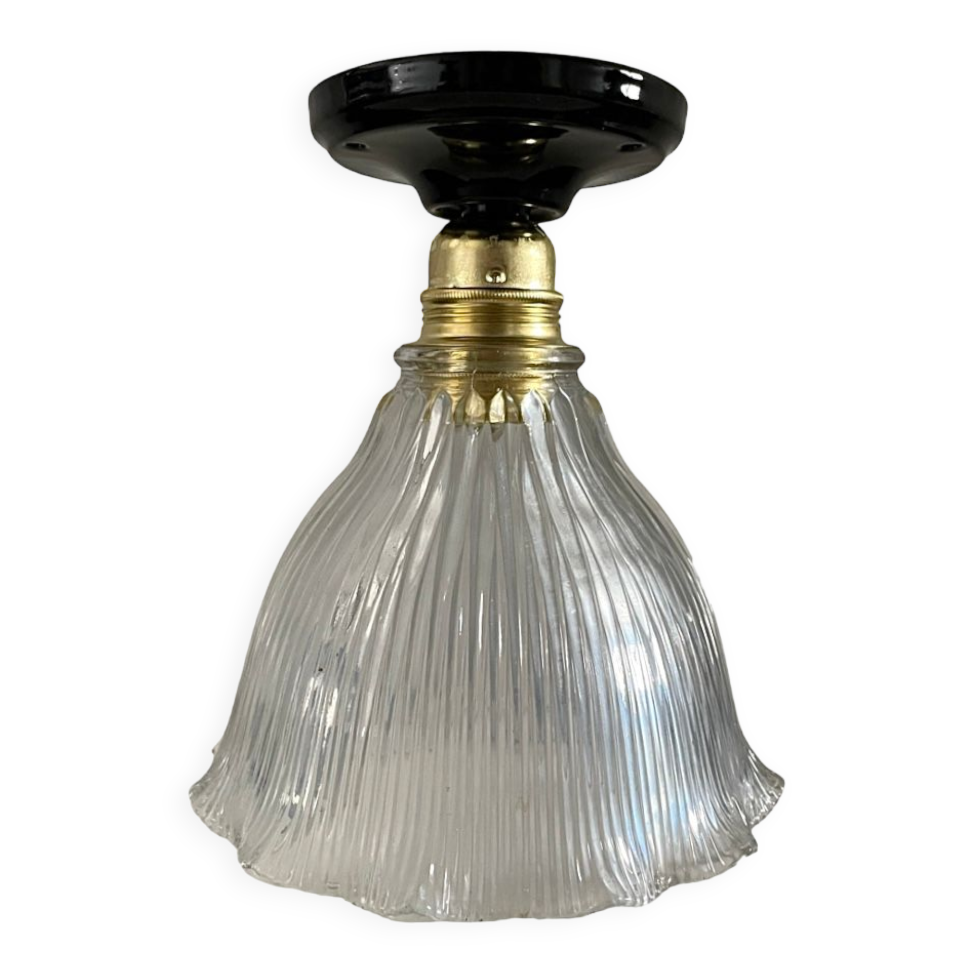Vintage holophane glass ceiling lamp