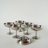 Set of 6 stainless steel bowls with fine feet, Made in France, Design, 1970