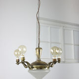 Vintage brass and glass chandelier, 40s