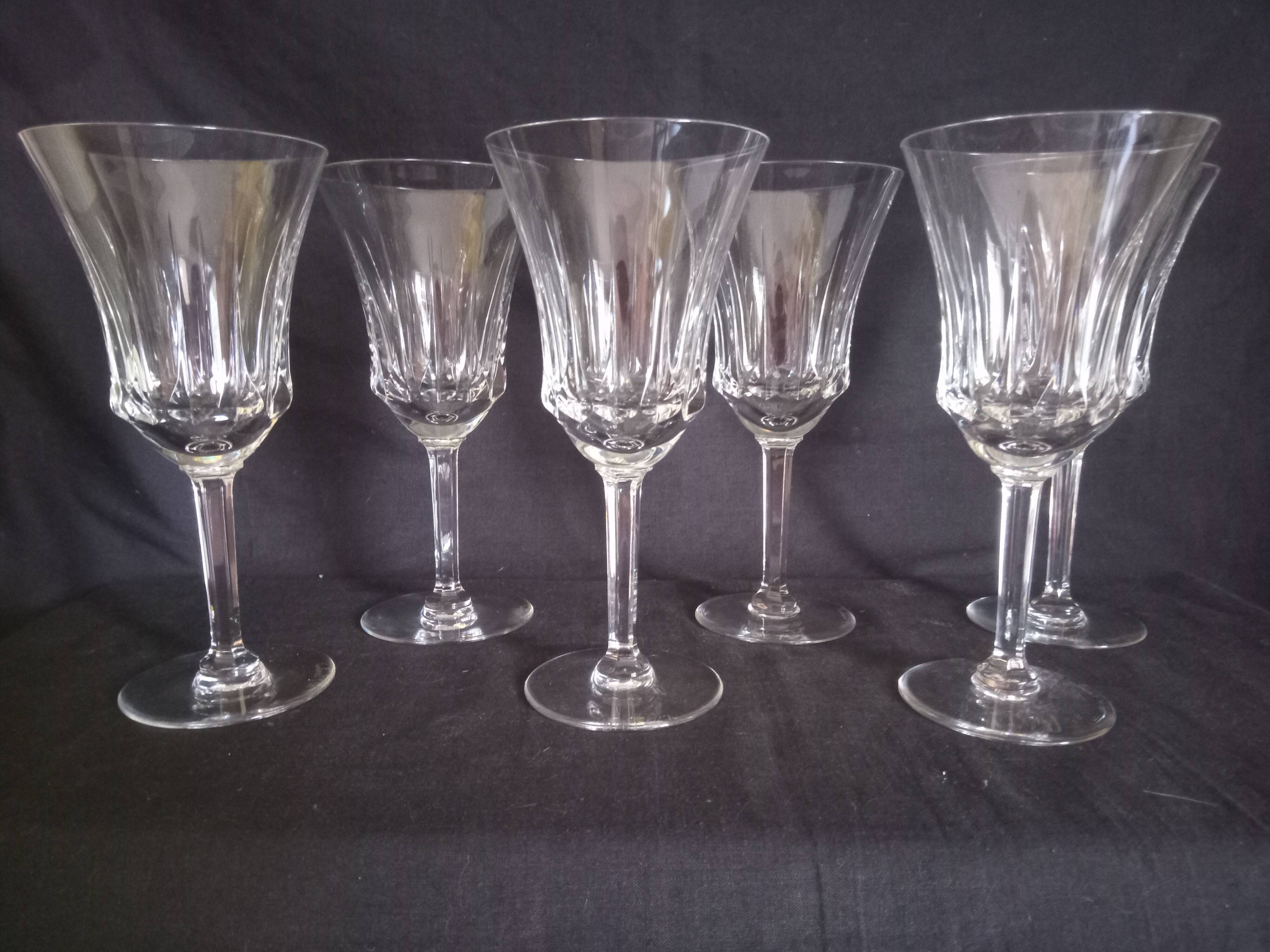 Set of 6 water glasses and 6 wine glasses in cut crystal Val Saint Lambert