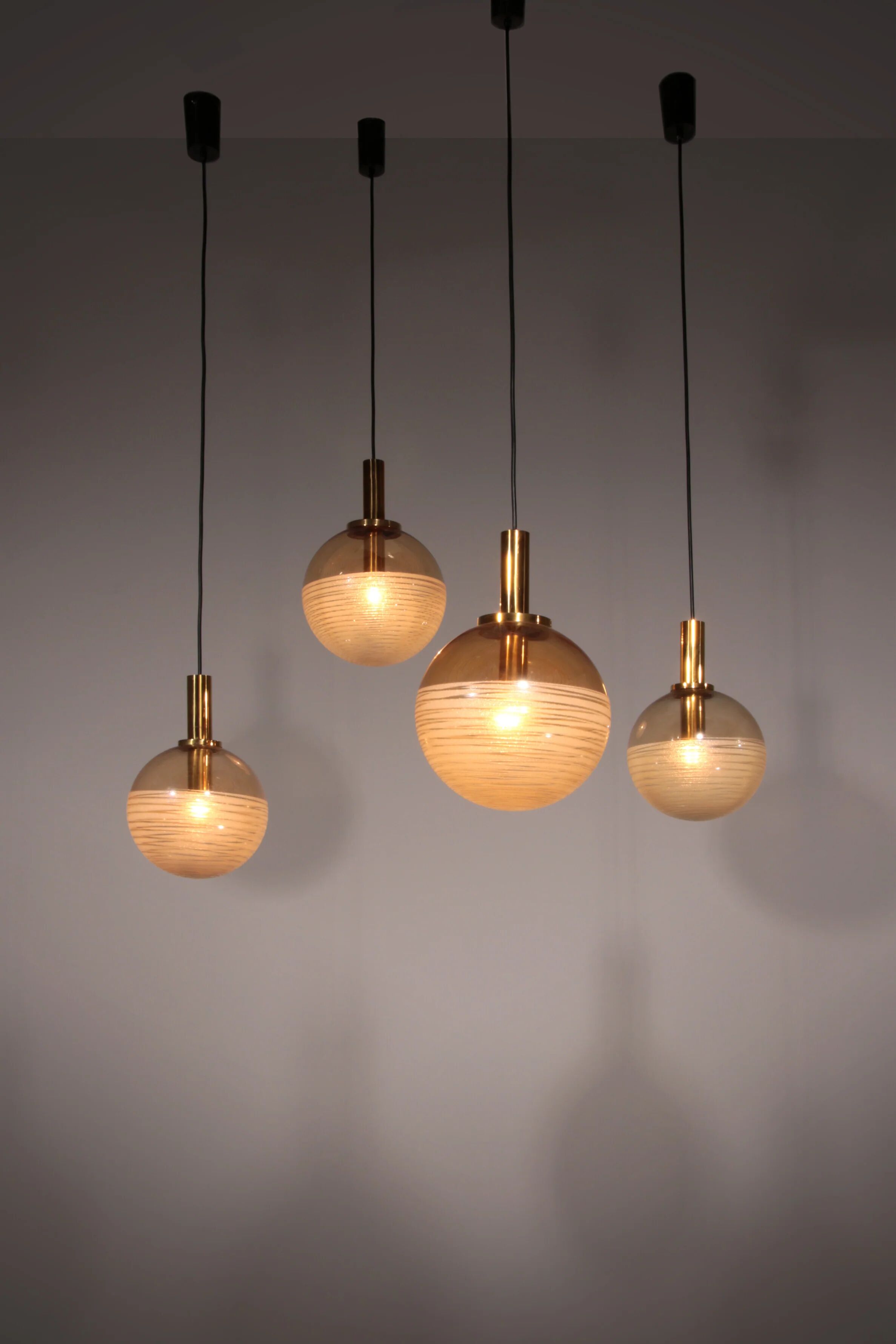 Glashütte Limburg hanging lamp amber glass, 1960s