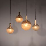 Glashütte Limburg hanging lamp amber glass, 1960s