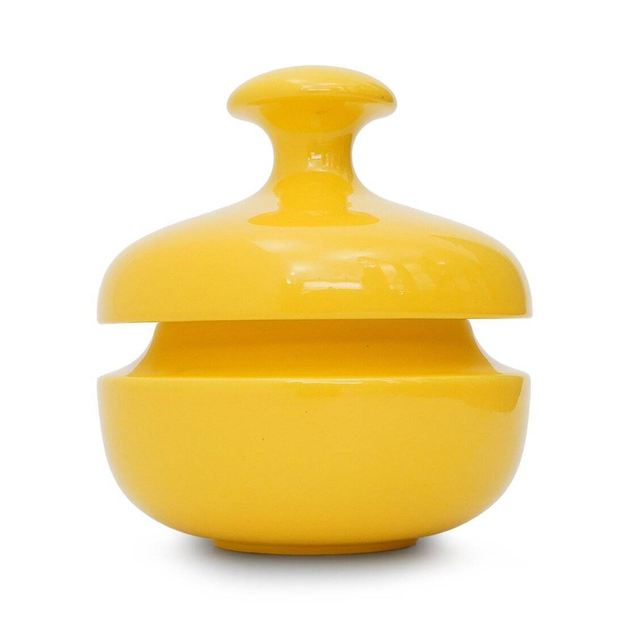 Yellow ceramic vase with lid by Enzo Bioli for Il Picchio, 1970s.