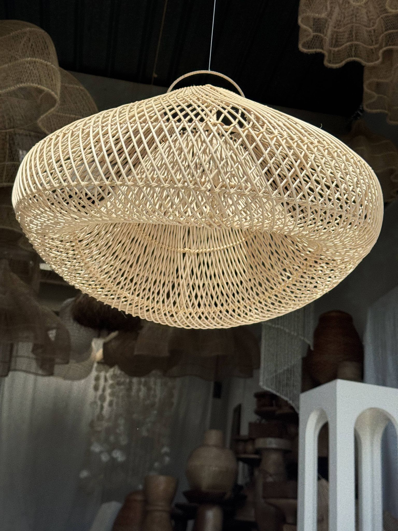 Suspension or rattan lampshade in the shape of a cloud or flattened bubble D60 H35