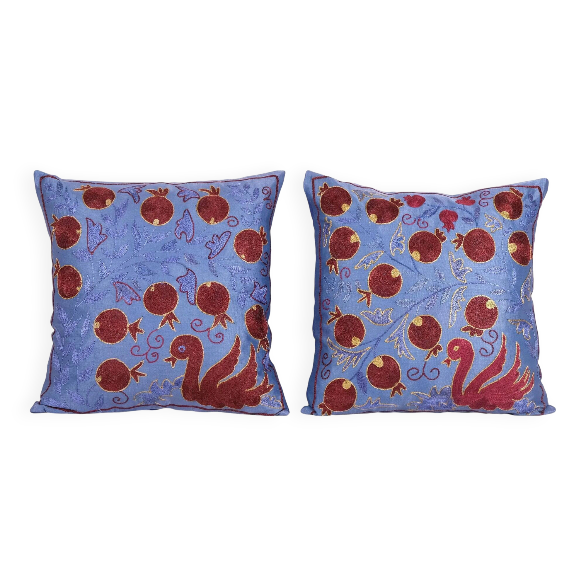 Set of 2 vintage embroidered tribal tapestries 48x48 cm