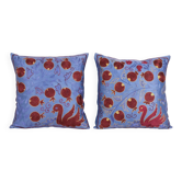 Set of 2 vintage embroidered tribal tapestries 48x48 cm
