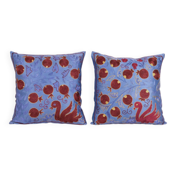 Set of 2 vintage embroidered tribal tapestries 48x48 cm