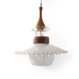 Opaline pendant light, Clichy globe and wood