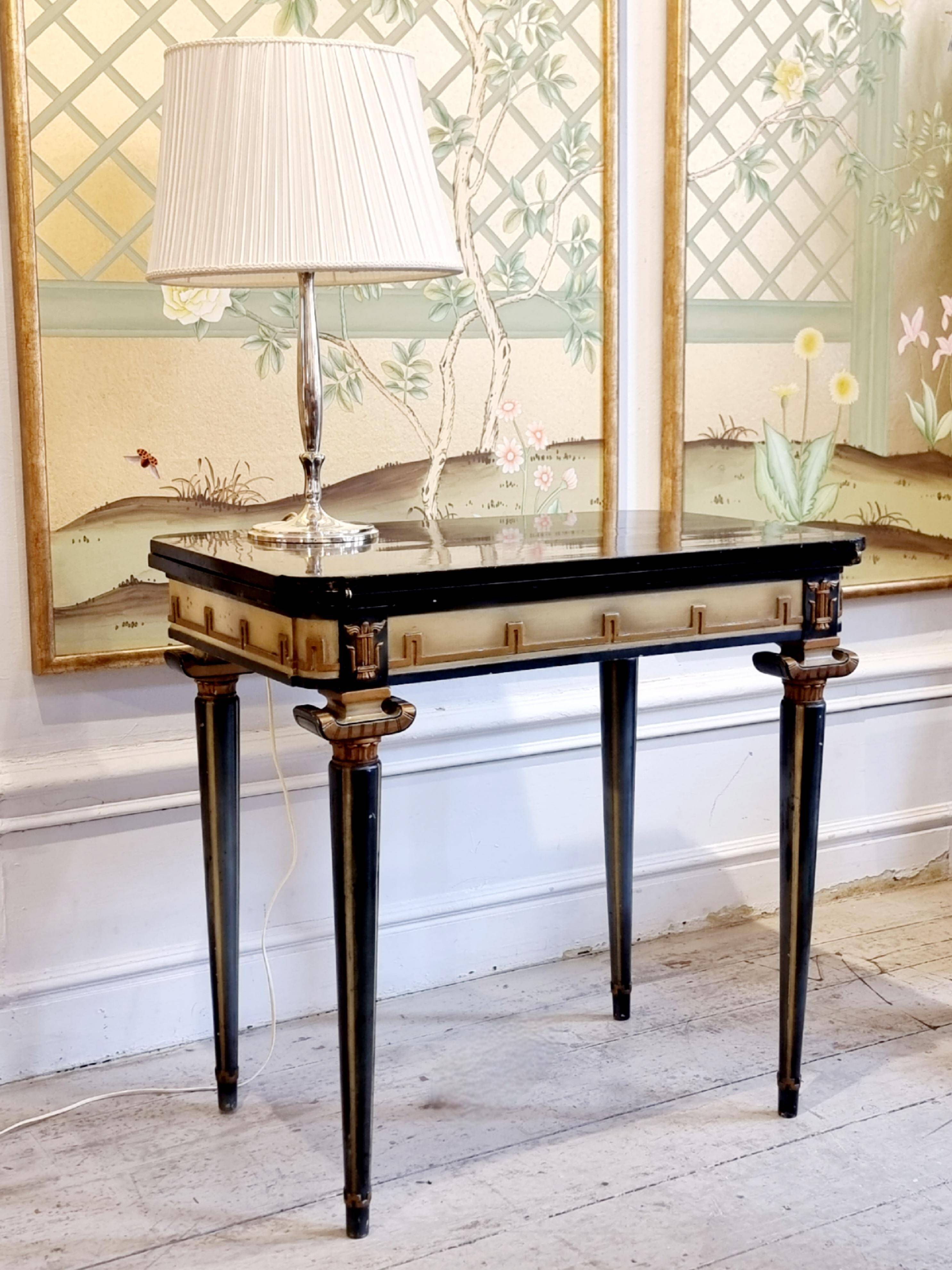 Swedish grace, game table with relief meander decoration, 1920s/30s.