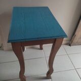 Console wooden side table restyled blue top