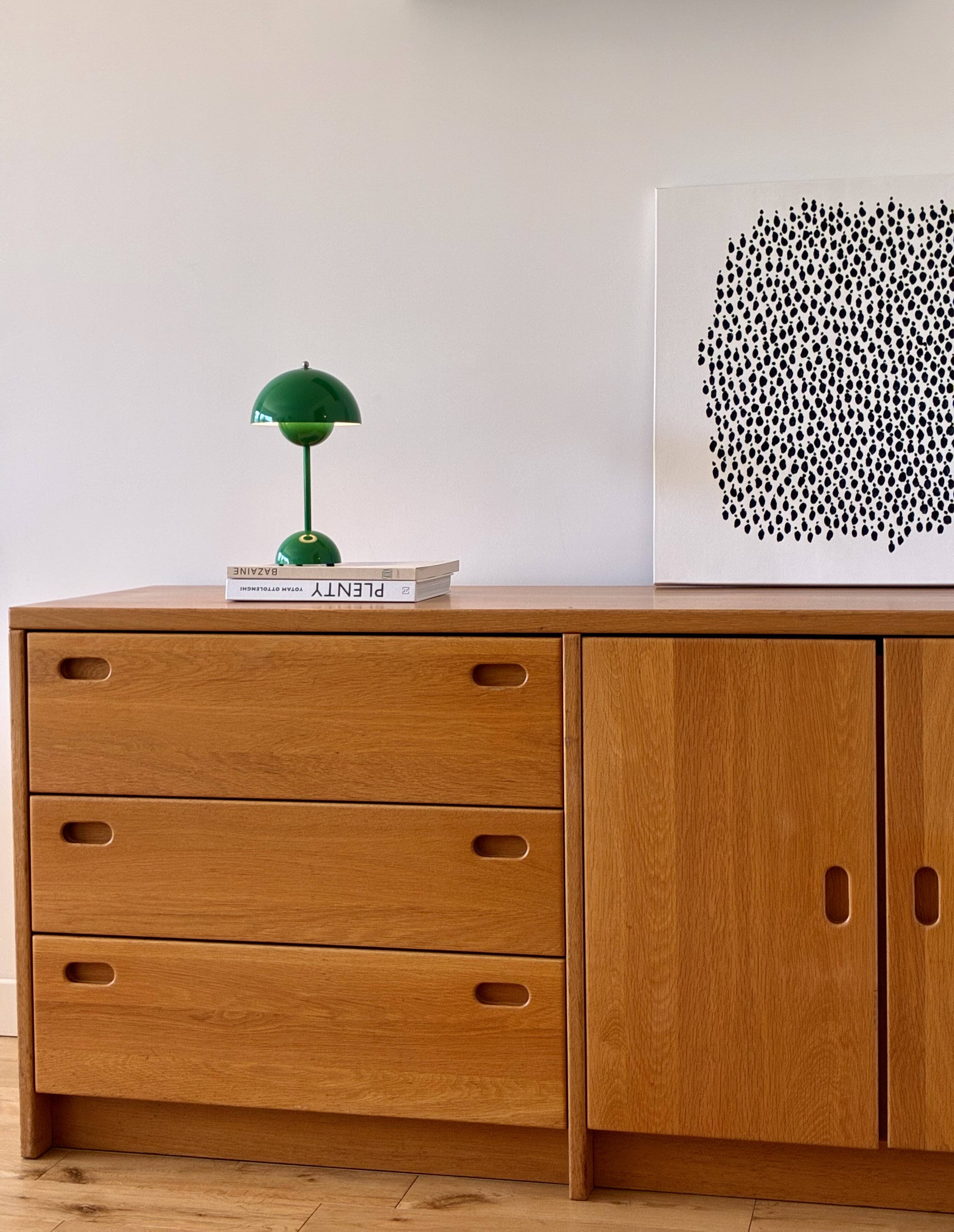Large oak sideboard, Scandinavian design - 3 drawers and 2 doors.