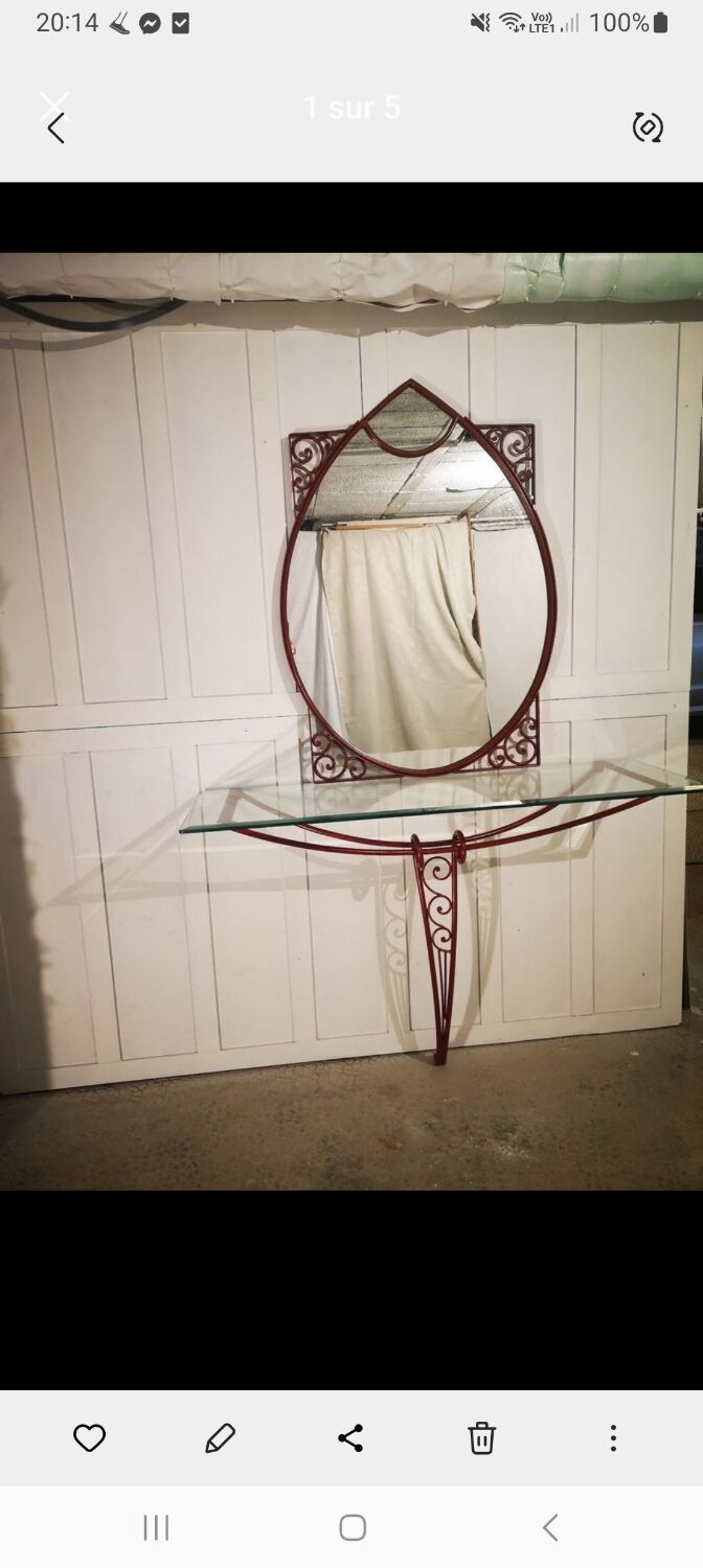 Wrought iron mirror and glass shelf