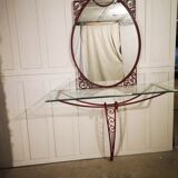 Miroir fer forgé et sa tablette en verre