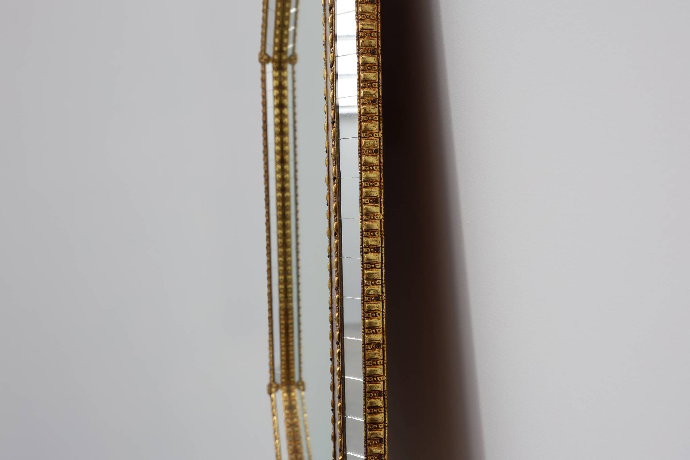 Venetian style octagonal mirror marked MGB, Planilux, Cristanola, Spain