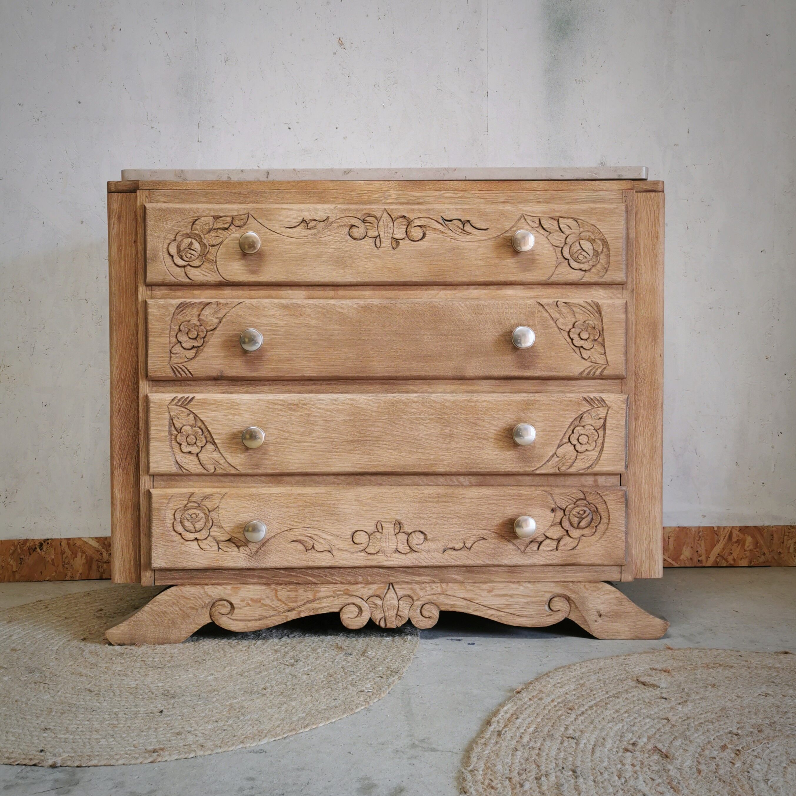 Chest of drawers raw wood foot mustache
